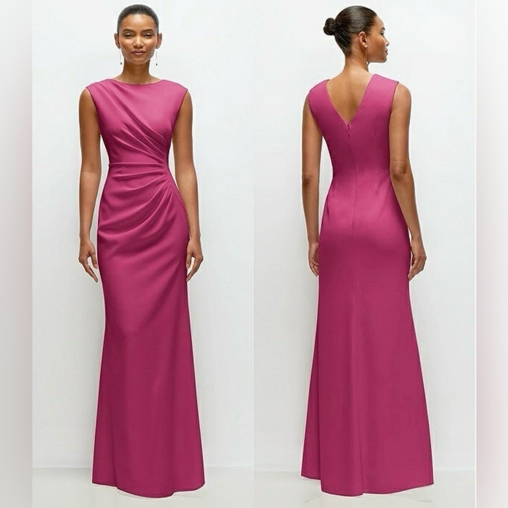 NEW Dessy Collection Cap Shoulder Crepe Maxi Dress, Trumpet Skirt, Tea Rose, 4R